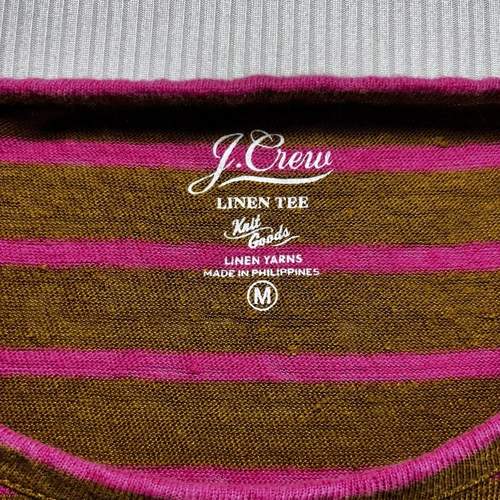 J. Crew‎ Women's Brown/Pink  Stripe 100% Linen  Ruffled Tank Top Medium